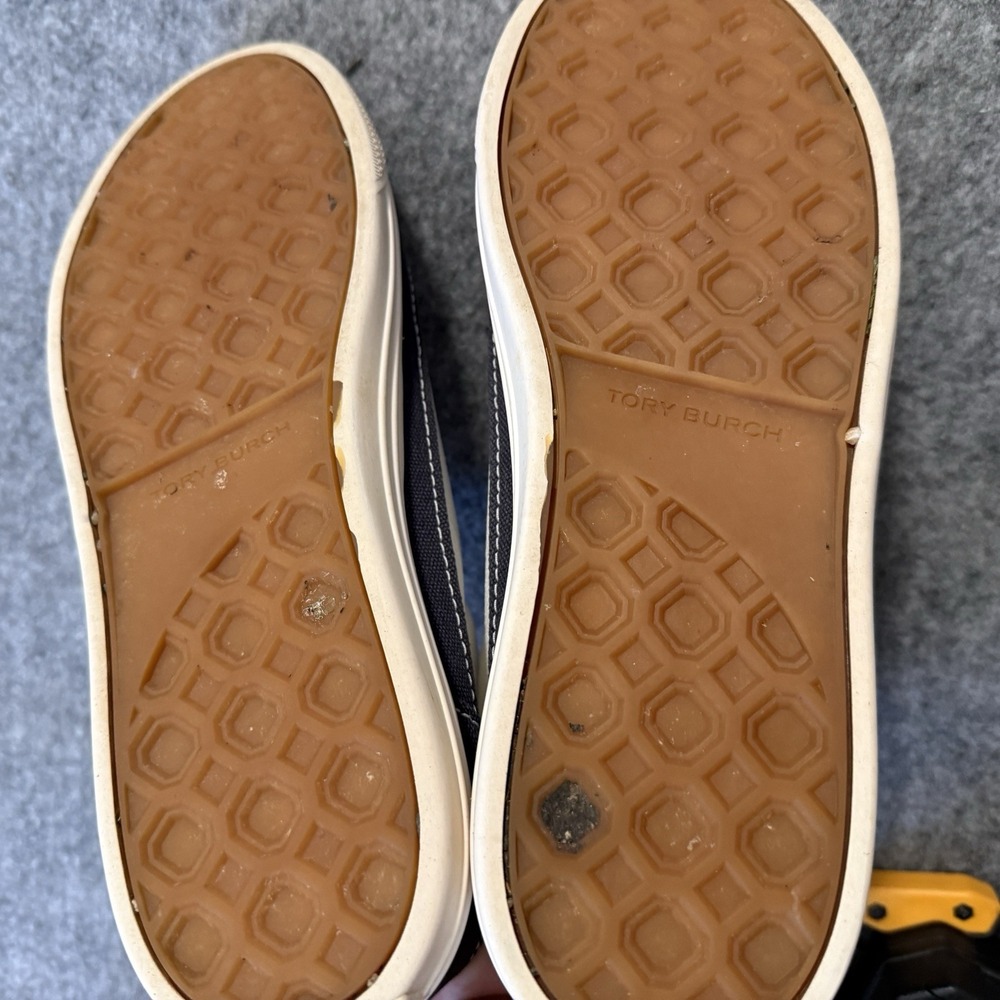 Tory Burch Size 9.5 Womens Classic Court Sneaker, Ivory Canvas/ Perfect Navy - Picture 7 of 9